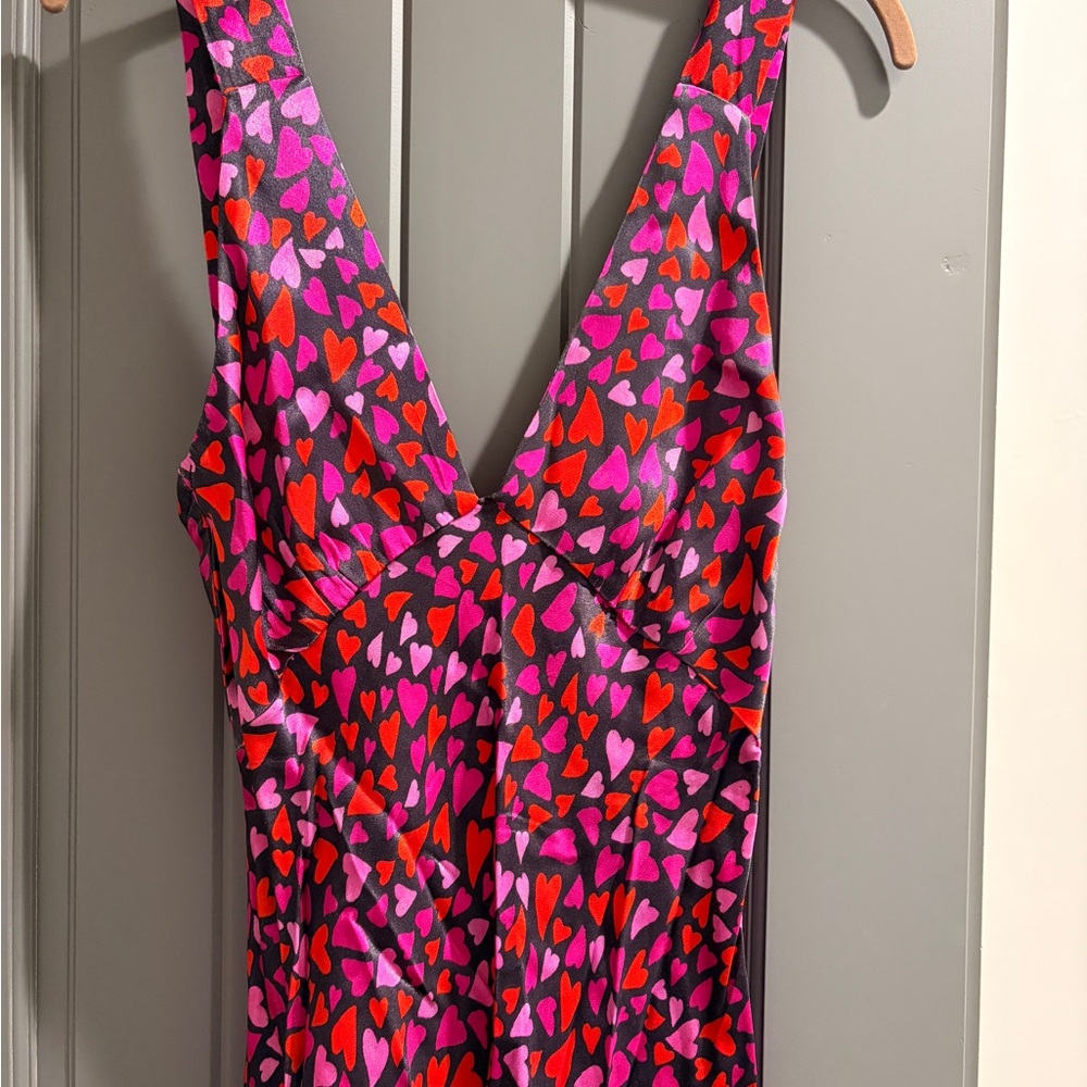 Rumored Heart Patterned Dress in Red and Pink